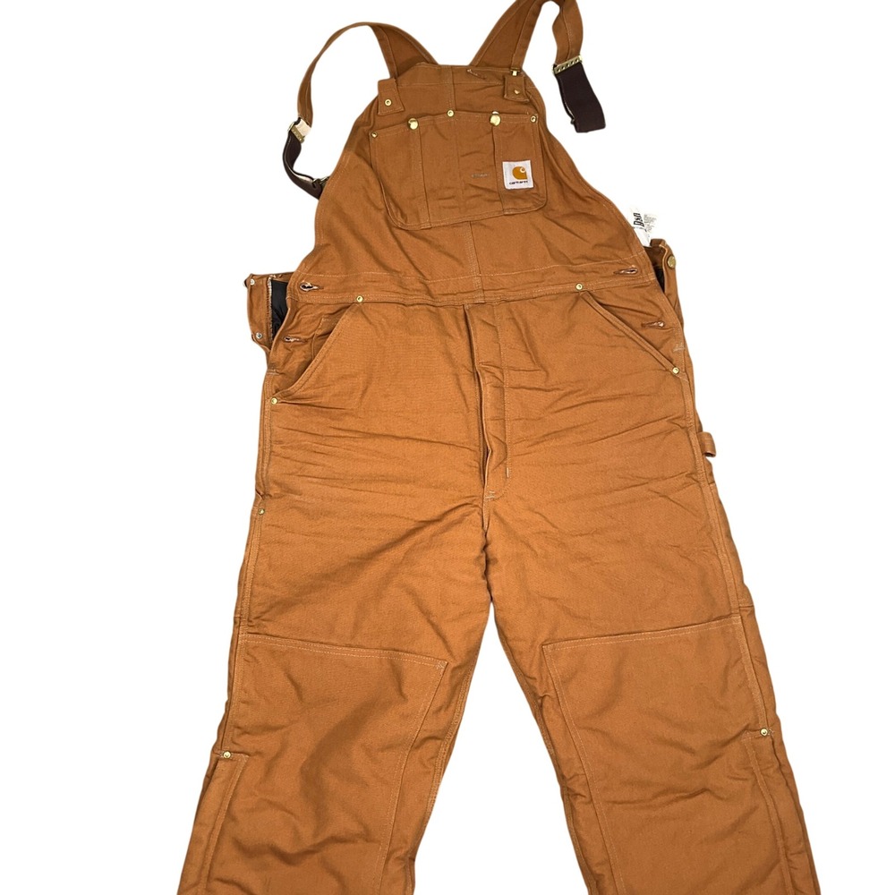 Carhartt R03 Overalls Mens 38W 34L Brown Duck Quilt Lined Bibs Double Knee USA